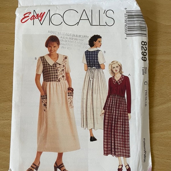 McCalls 8299 Vintage 90s grunge loose fitted dress with collar and tie back sewing pattern