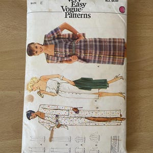 Vogue 7650 ヴィンテージ 80 年代のゆったりしたジャケット、カーディガン ネックライン、ショルダー ストラップとボタン アップ フロントのストレート ドレスの縫製パターン