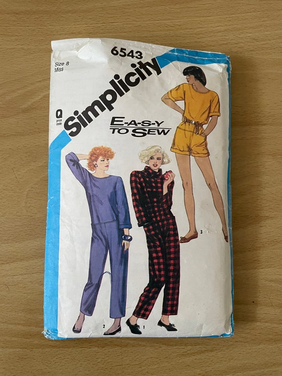 Simplicité 6543 vintage années 80 combinaison ample, combishort - Main Image