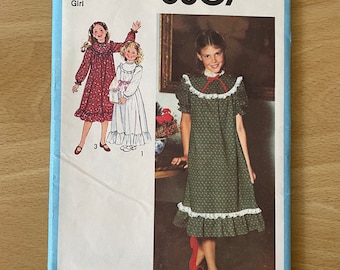 Simplicity 8807 vintage 70s girl’s dress with yoke, ruffles and sleeves sewing pattern