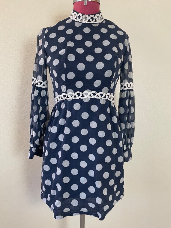 Utterly Gorgeous 60s/ 70s Polka Dot Dress With High Neckline and Full  Sleeves With Trim - Etsy