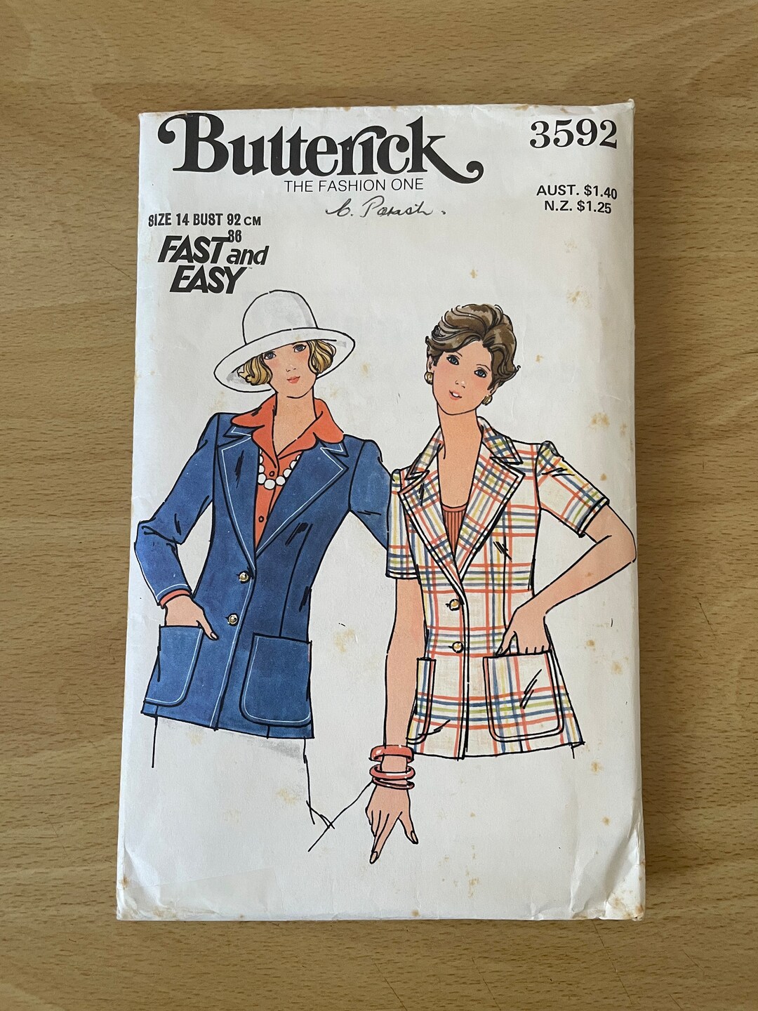 Butterick 3592 Vintage 70s Fitted Jacket With Button up Front, Notched ...
