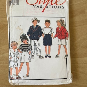 Style 1261 Vintage 80s child’s double-breasted sailor collar jacket, top, skirt, shorts and trousers/ pants sewing pattern