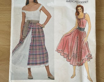 Vogue 2946 vintage 80s Ralph Lauren off the shoulder camisole with ruffles and flared skirt with pockets plus petticoat sewing pattern