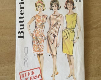 Butterick 2680 vintage 60s sleeveless, shallow-necked shift dress with optional belt and pockets sewing pattern