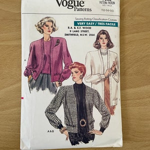 Vogue 7362 vintage 80s loose cardigan and top with collar and sleeves sewing pattern