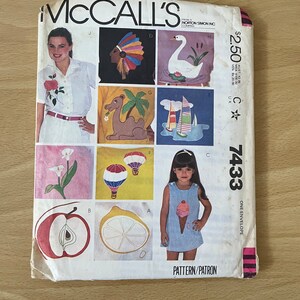 McCall’s 7433 vintage 80s applique and embroidery package sewing/ craft pattern