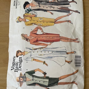 Vestido túnica vintage anos 90 Vogue 2636 com mangas e bolso com detalhe de padrão de costura