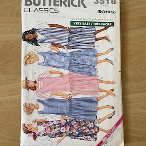 Butterick 3518 vintage 80s dropped waist maternity dress or top with neckline variations sewing pattern