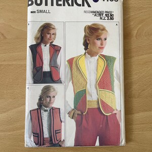 Butterick 4106 vintage vest with optional patchwork, shaped hem, neck variations, cut away armholes and shaped pockets sewing pattern