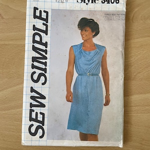 Stijl 3406 vintage jaren &#39;80 jurk met verlengde schouderlijn, weggestopte voorkant en elastische taille naaipatroon
