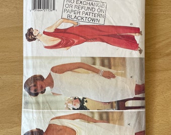 Butterick 3904 vintage 90s fitted straight sleeveless dress with drape, hemline slit and optional purchased tassel sewing pattern