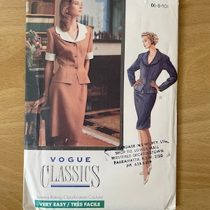 Vogue Classics 7745 vintage 90s loose top with shaped collar and button up front with fitted skirt sewing pattern