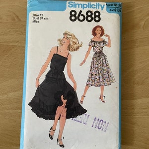 Simplicity 8688 vintage 70s flared skirt with optional ruffle plus top with shoulder straps and optional lace or ruffle trim sewing pattern