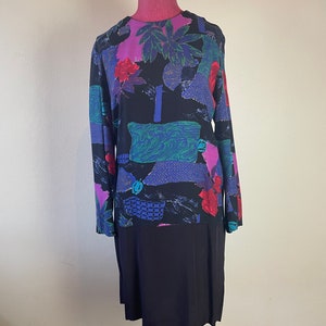 Vintage 80s drop waist floral dress with sleeves