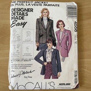 McCall’s 4558 vintage 80s lined jacket with pockets and collar contrast sewing pattern