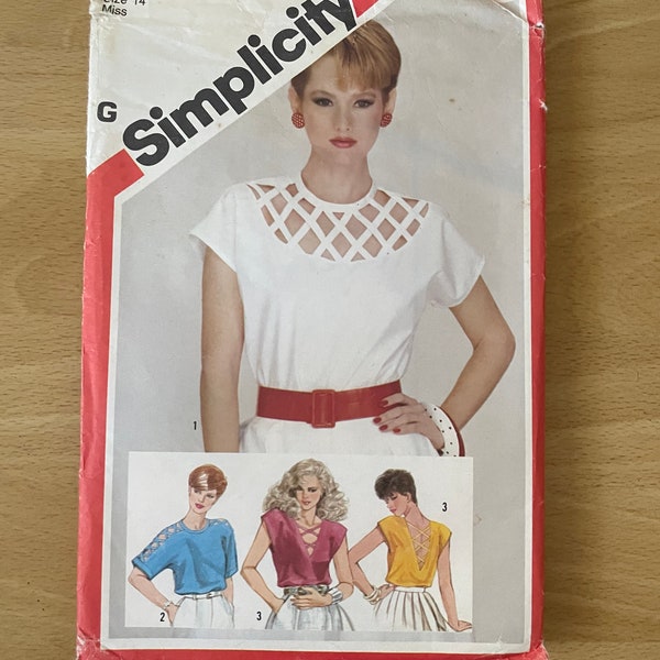 Simplicity 6016 vintage 80s blouse with lattice front and back with kimono sleeves sewing pattern