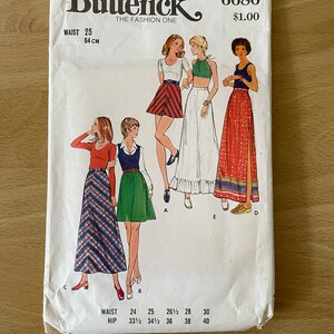 Butterick 6686 vintage 70s high waist A-line skirt with optional ruffle and side slit sewing pattern