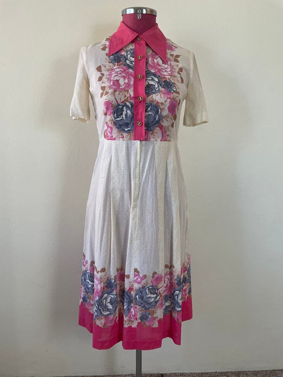 Sweet Japanese vintage 70s button up dress with g… - image 1