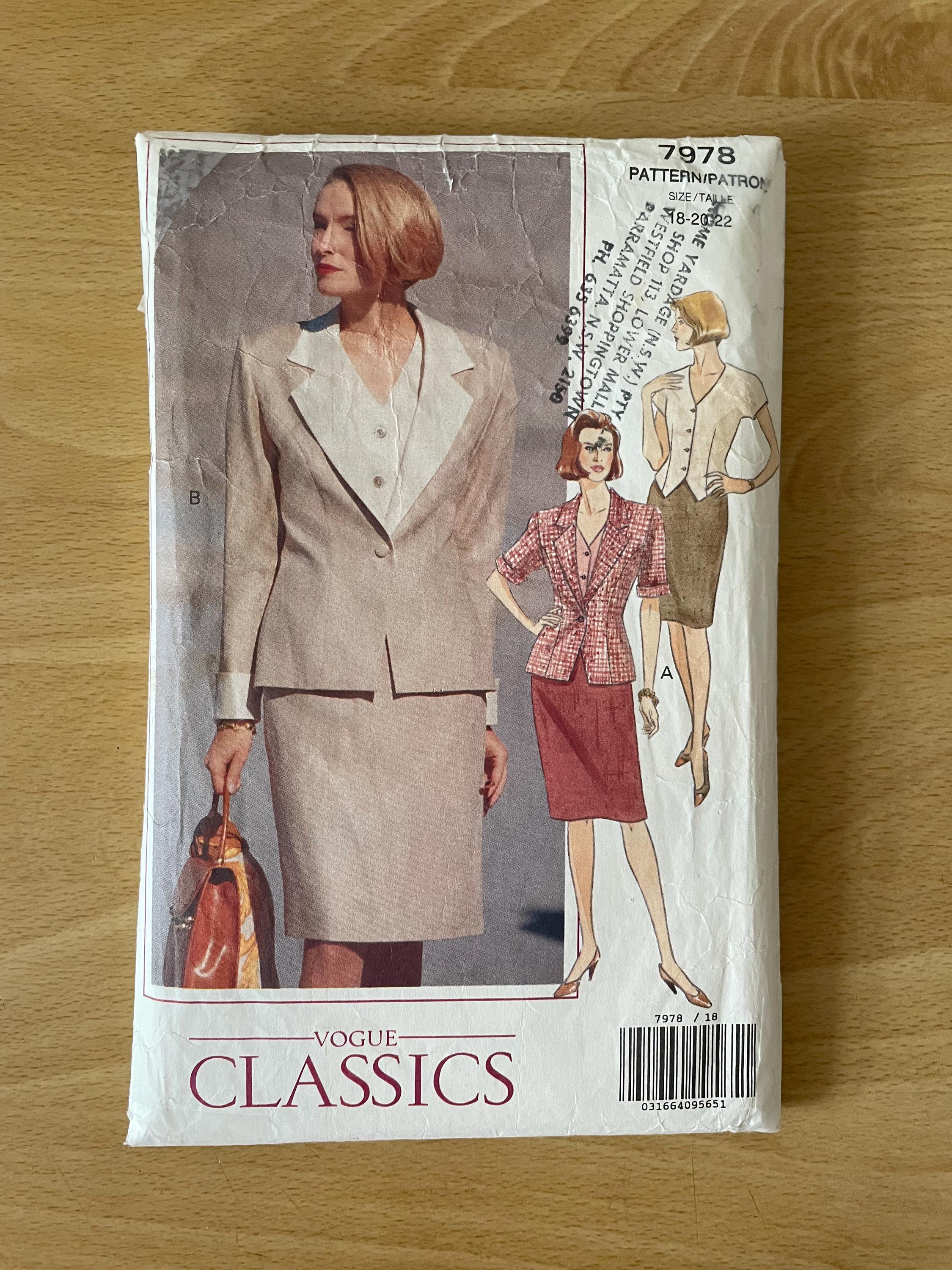 Vogue 7978 Vintage 90s Jacket With Notched Collar and Sleeves