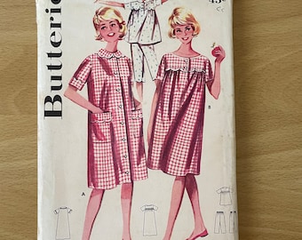 Butterick 9985 vintage 60s sleepwear, pyjamas, nighty, robe with collar and pockets sewing pattern