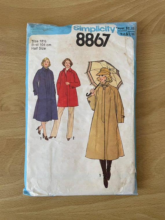トップスパターン Simplicity 8867 Vintage 70s Coat or Jacket With Fly Front Button