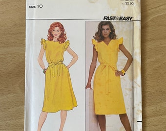 Butterick 4387 vintage 80s reversible wrap dress with armhole ruffles, pockets and tie ends sewing pattern