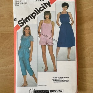 Simplicity 5981 vintage 80s summer dress, overalls and romper with shoulder straps and pockets sewing pattern