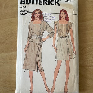 Butterick 4972 vintage 80s asymmetrical top with faux front closing and sleeves plus A-line skirt with pockets sewing pattern
