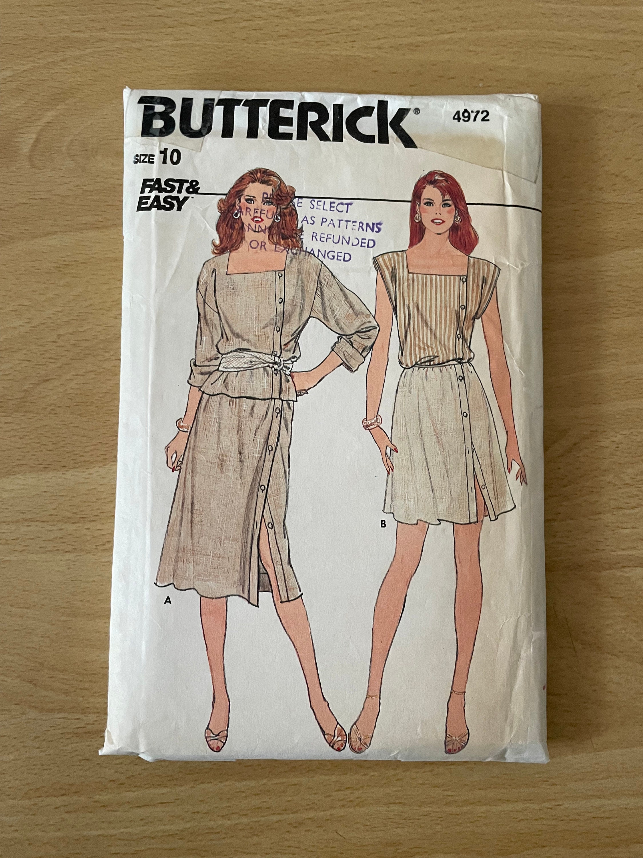 Butterick 4972 Vintage 80s Asymmetrical Top With Faux Front Closing and ...