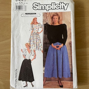 Simplicity 9446 vintage 80s fitted princess seam party dress, with low back, full sleeves and skirt, with optional bow sewing pattern
