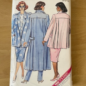 Butterick 4662 vintage 80s oversize maternity A-line coat with collar, sleeves and belt plus straight skirt and tapered pants sewing pattern
