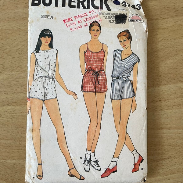 Butterick 3743 vintage 80s playsuit with button up shoulder and neckline variations sewing pattern