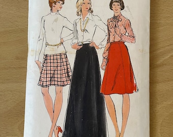 Butterick 3770 vintage 70s A-line skirt in three lengths with side front and side back seaming and waistband sewing pattern