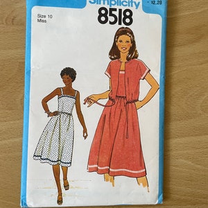 Simplicity 8518 vintage 80s sundress with fitted bodice, gathered skirt and shoulder straps with jacket with kimono sleeves sewing pattern