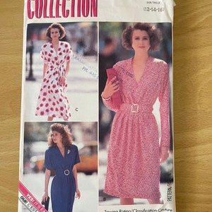 Butterick 3361 vintage 80s dress with raised neckline, front pleats and tapered or flared skirt sewing pattern