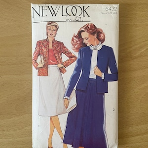 New Look 6432 vintage 80s jacket with standing collar and long sleeves plus A-line skirt with waistband sewing pattern