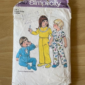 Simplicity 7067 Vintage 70s Toddler PJs, pyjamas, romper Sewing Pattern