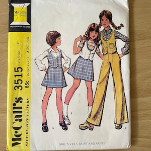 McCall’s 3515 funky vintage 70s kids vest, skirt and wide trousers sewing pattern