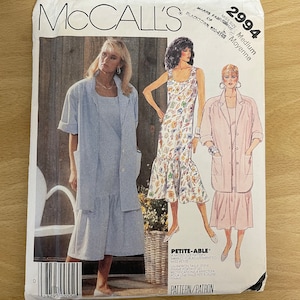 McCall’s 2994 vintage 80s oversized shirt top with collar, sleeves and pockets plus semi fitted dress and dropped skirt sewing pattern