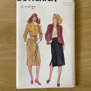 Butterick 6823 vintage 80s princess seamed jacket with standing collar and straight skirt with side slits sewing pattern