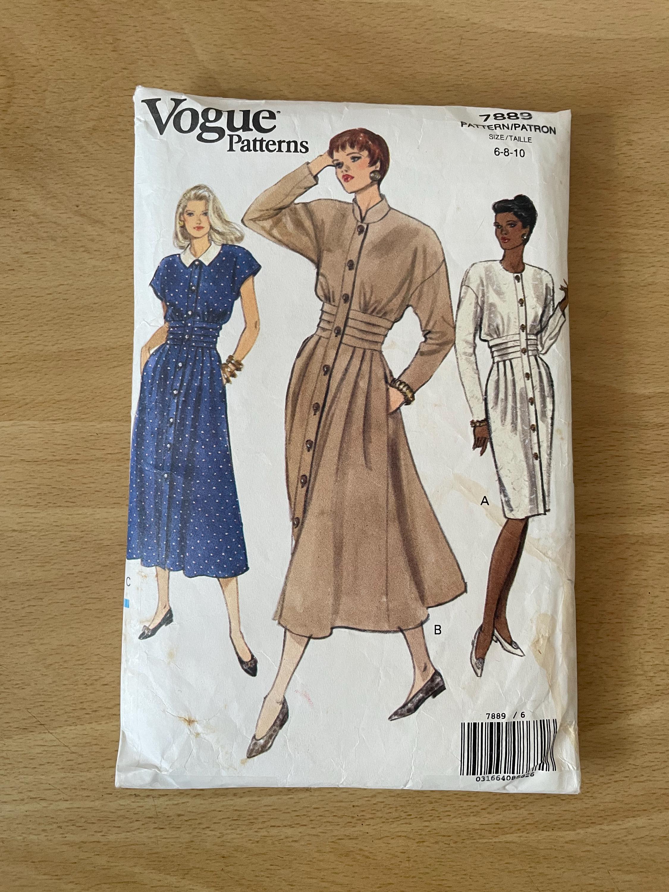 Vogue 7889 Vintage 90s Dress With Jewel Neckline or Collar, Fitted