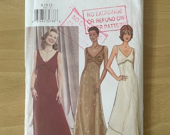 Butterick 3451 00s floor length dress with fitted bodice either drape or contrast, shaped waist and hem with flared skirt sewing pattern