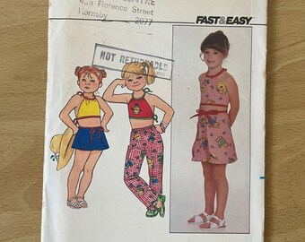 Butterick 4365 vintage 60s children’s wrap halter top, wrap culottes plus shorts and pants with elastic waist sewing pattern