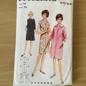 Butterick 3957 vintage 60s semi-fitted dress with V-neck plus open coat or jacket with detachable collar, sleeves and pockets sewing pattern
