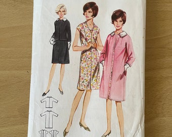 Butterick 3957 vintage 60s semi-fitted dress with V-neck plus open coat or jacket with detachable collar, sleeves and pockets sewing pattern