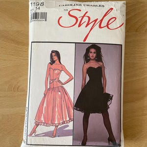 Style 1198 vintage 80s strapless party dress with princess seaming, sweetheart neckline, full skirt and trimmed underskirt sewing pattern