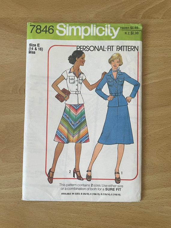 Simplicity 7846 Vintage 70s Two Piece Suit, Skirt With Zip and
