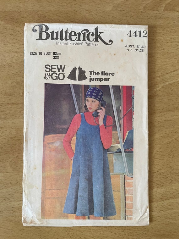 Butterick 4412 Vintage 70s Flared Jumper Dress, Below Mid-knee Length,  Scoop Neck, Cutaway Armholes and Pockets Sewing Pattern - Etsy Australia