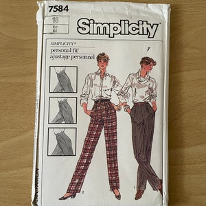 Simplicity 7584 vintage 80s high waisted pants with waistband, front pleats, fly front and pockets sewing pattern